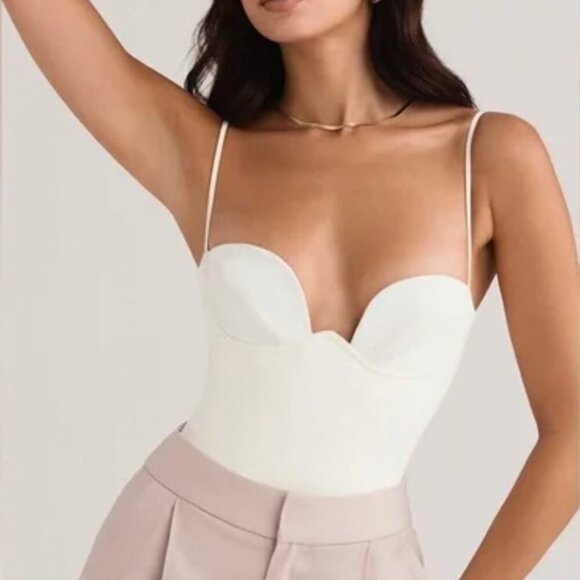 NWT House of CB Avery Bodysuit in Ivory Deep V Neck Boning Tank Top Corset - Picture 3 of 6